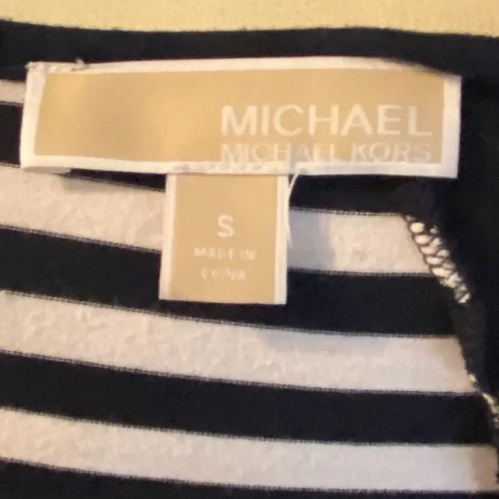 Ladies MICHAEL KORS Blue White Striped Tunic Top ~ 3/4 sleeves ~ Gold MK ~ Small